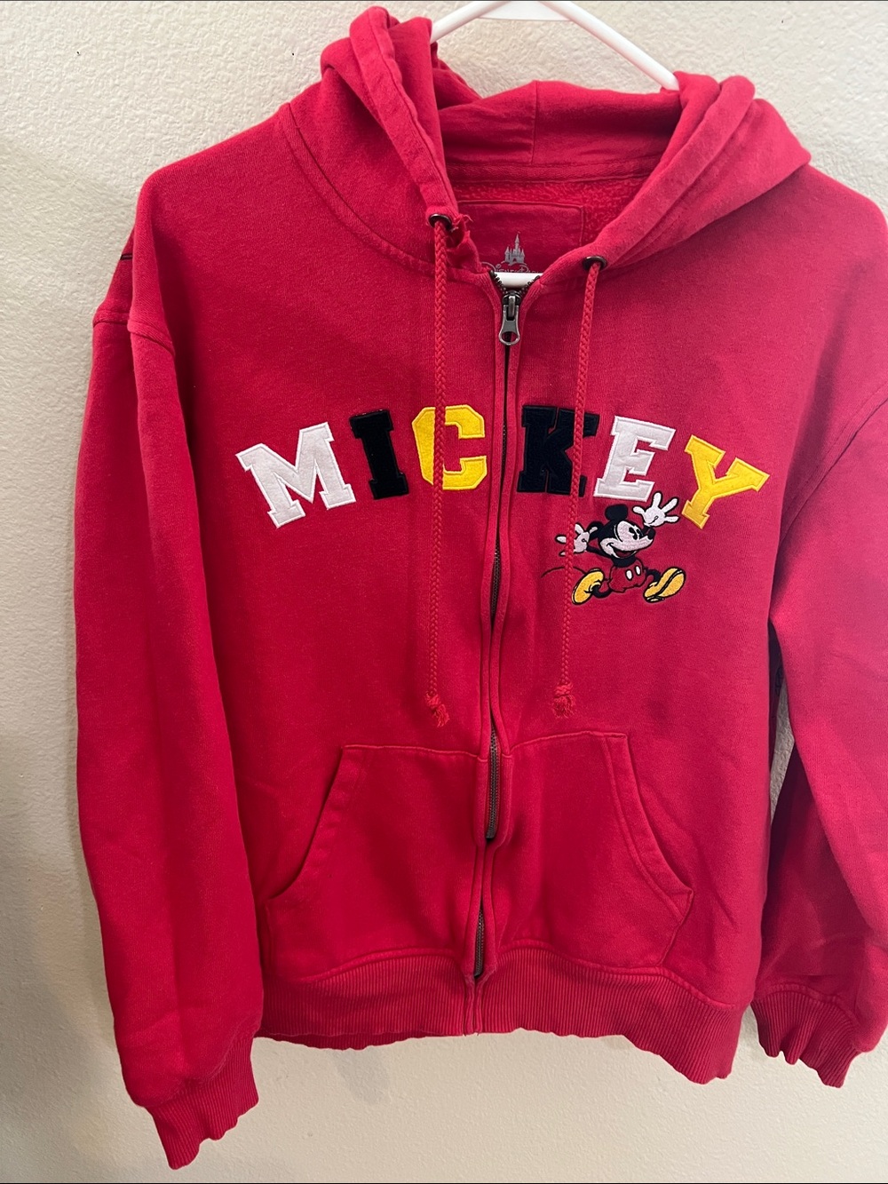 Disney Red Hoodie with Mickey Appliqué and Lettering